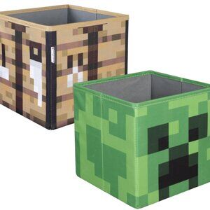 Minecraft set of 2 Fabric Storage boxes- Creeper head/Crate